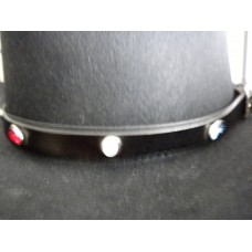 Handmade VGP Leather Hat Band In Black with Red, Clear and Blue Crystal Rivets.